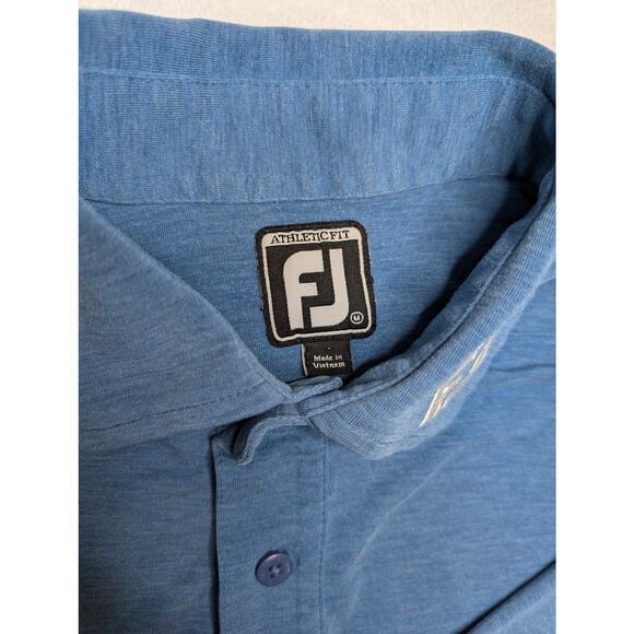 FootJoy Athletic Fit Mens Golf Polo Shirt Medium Heather Blue Collar Performance - Picture 2 of 7